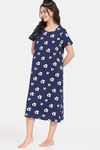 Rosaline Disco Daze Knit Cotton Mid Length Nightdress - Ocean Cavern — thumbnail 2